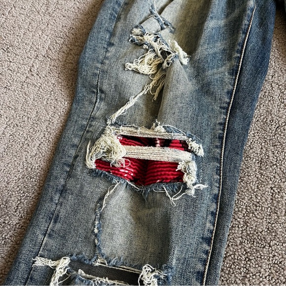 Amiri Men’s Thrasher Distressed Slim Fit Jeans Sz 36 Blue Denim Red Bandana MX1 - Picture 10 of 14